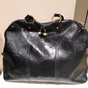 YVES SAINT LAURENT YSL Muse Black Patent Leather Large Shoulder Bag Satchel Tote